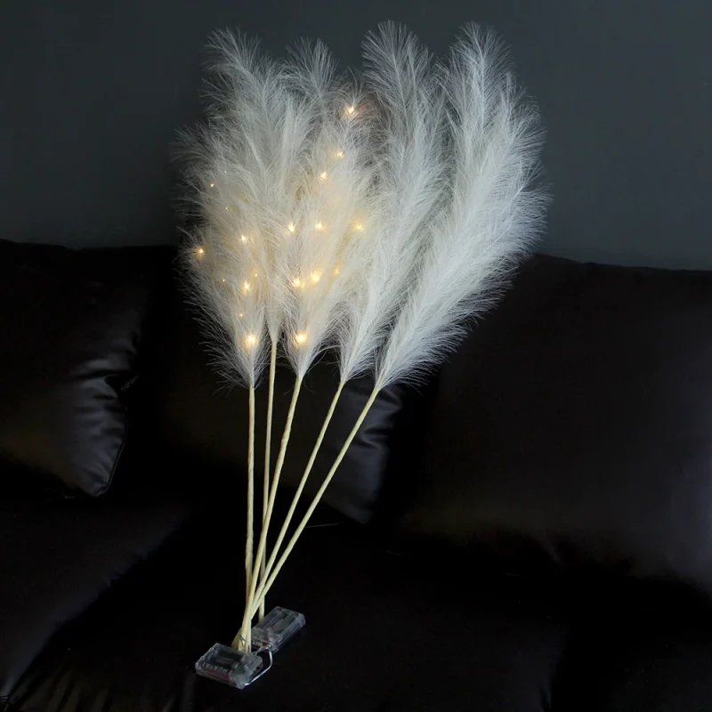 Original Design 115cm Artificial Pampas Grass With LED Light Pampas Set Of 5(2w/lit+3w/o lit )